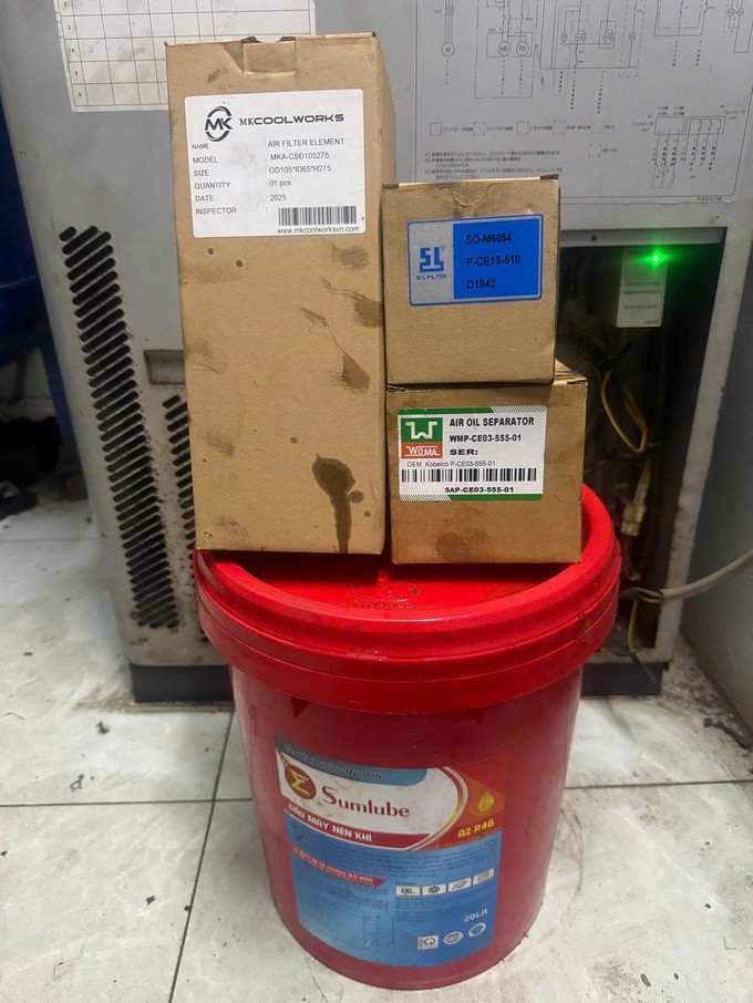 Bảo dưỡng M&aacute;y n&eacute;n kh&iacute; Kobelco 7.5kW cho kh&aacute;ch h&agrave;ng ng&agrave;nh Sửa chữa &ocirc; t&ocirc; tại Bắc Ninh