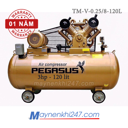 Máy nén khí Pegasus 3 HP, 120l, 8bar, 220V TM-V-0.25/8-120L