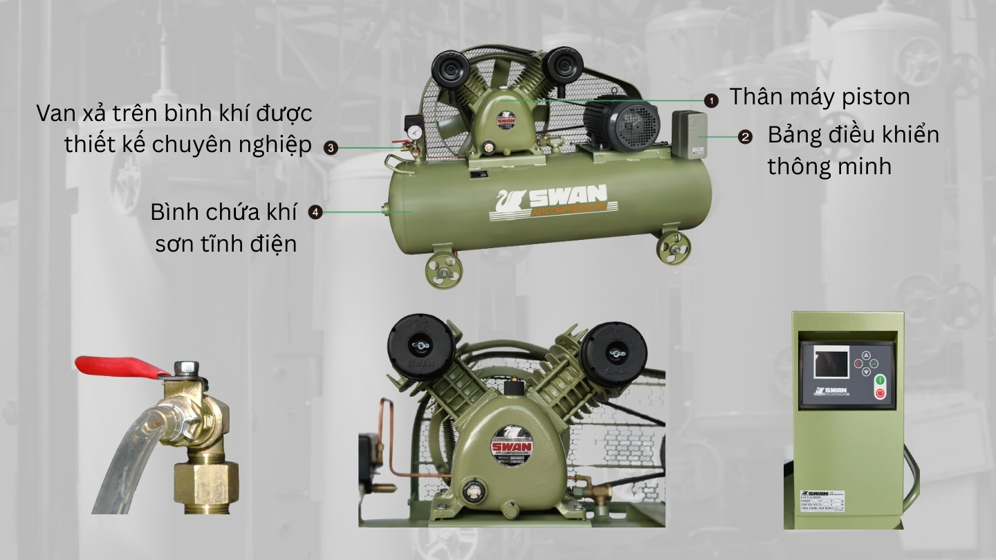 M&aacute;y n&eacute;n kh&iacute; piston c&oacute; dầu swan SVU(P)-201