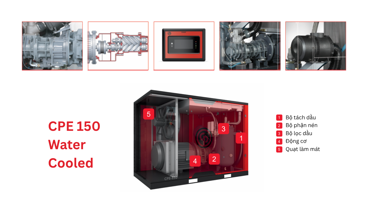 máy nén khí trục vít chicago cpe 150 mát nước