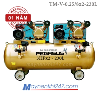 Máy nén khí Pegasus 3HPx2, 230l, 8bar, 220V TM-V-0.25/8x2-230L