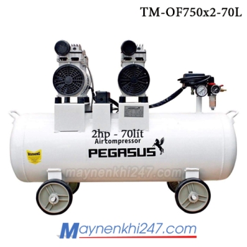 Máy nén khí không dầu pegasus 2HP, 70L, 220V, 8bar TM-OF750*2-70L